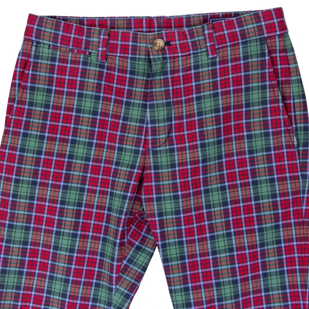 Vineyard Vines Mens 30x32 Slim Pant Red Green Plaid Tartan Golf Chino Trousers